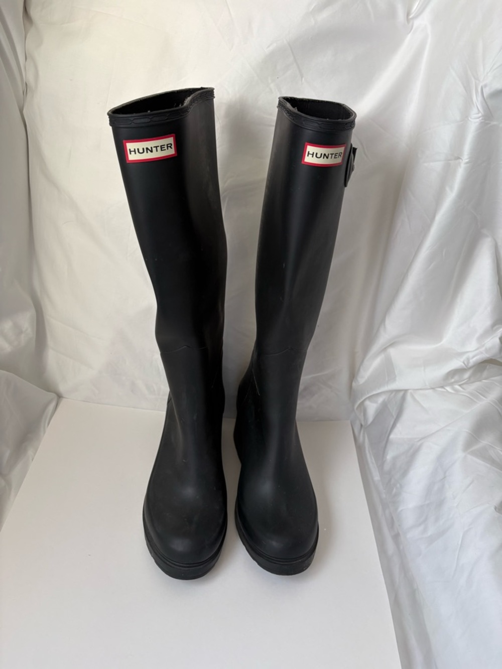 Hunter Black Tall Wedge Rubber Rain Boots